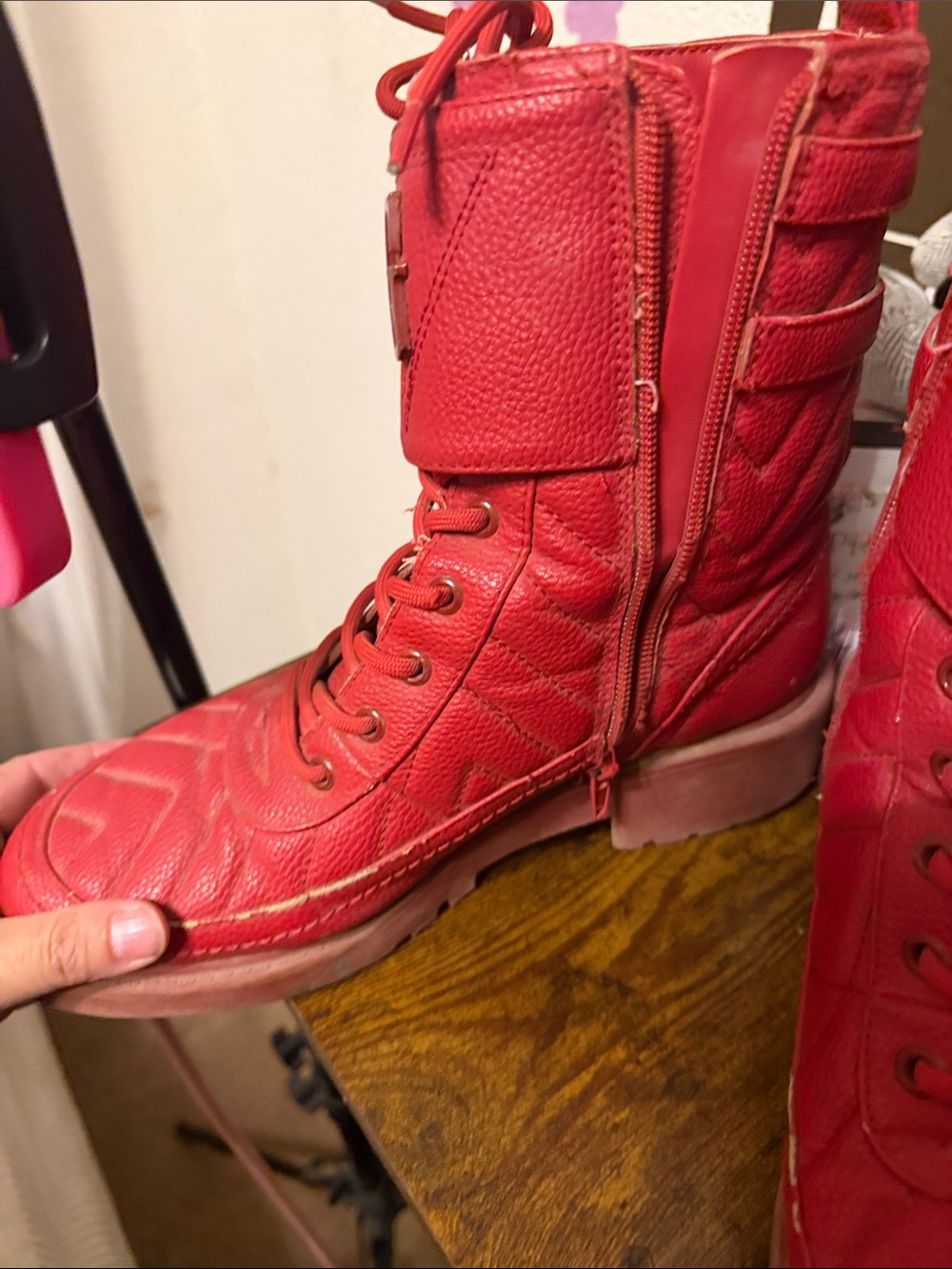 Guess Red Quilted Leather Lace-Up Boot Sneakers - Picture 3 of 3